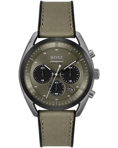 BOSS Top Quartz Fashion Chronograph Black Silicone Fabric Watch 44mm - Gray