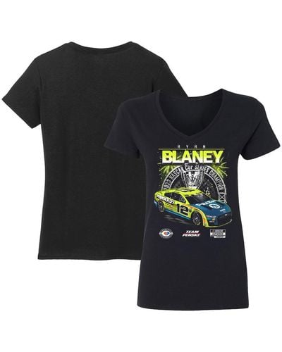 Team Penske Ryan Blaney 2023 Nascar Cup Series Champion Official V-neck T-shirt - Black