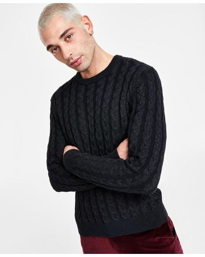 INC International Concepts Regular-fit Cable-knit Crewneck Sweater - Black