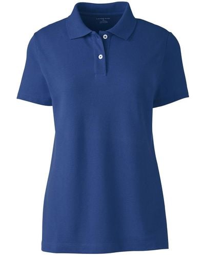 Lands' End Short Sleeve Basic Mesh Polo Shirt - Blue