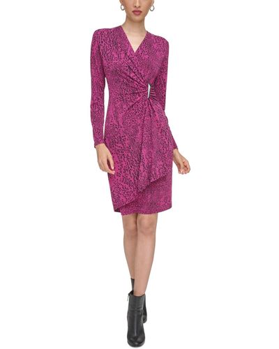 Calvin Klein Printed Faux-wrap Dress - Purple