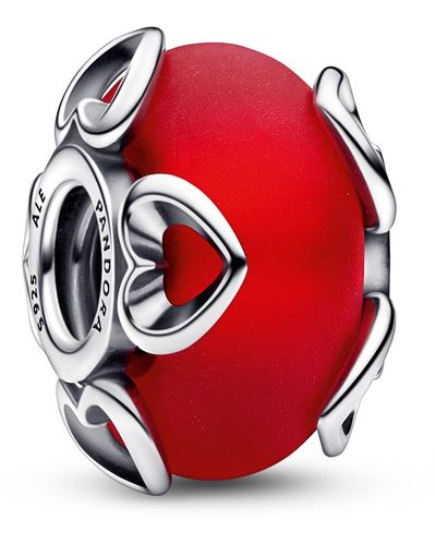 PANDORA Sterling Silver Frosted Murano Glass Hearts Charm - Red