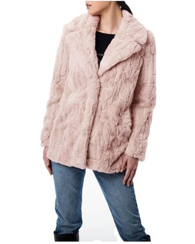 Bernardo Textured Faux Fur Mid Length Jacket - Pink