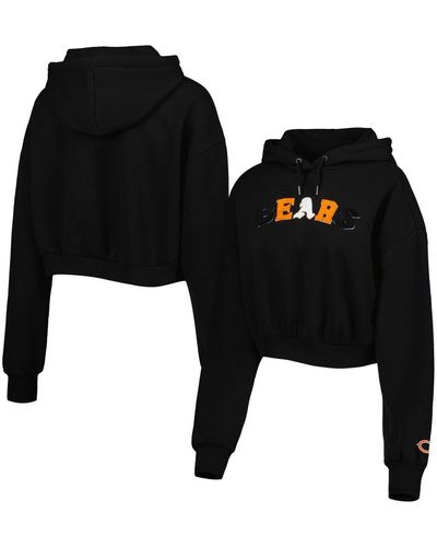 The Wild Collective Chicago Bears Cropped Pullover Hoodie - Black