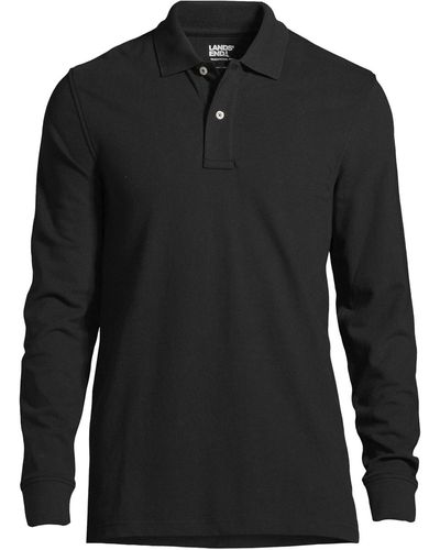 Lands' End Big & Tall Comfort First Long Sleeve Mesh Polo Shirt - Black