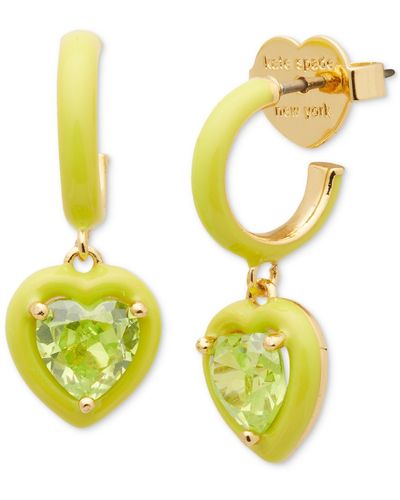 Kate Spade Gold-tone Color-coated Stone Heart Charm Hoop Earrings - Blue