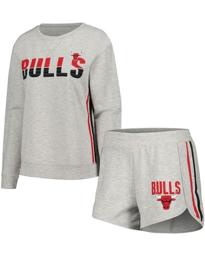 Concepts Sport Chicago Bulls Cedar Long Sleeve T-shirt And Shorts Sleep Set - Gray
