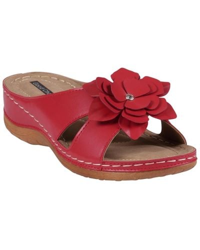 Gc Shoes Joy Flower Rosette Comfort Sandals - Red