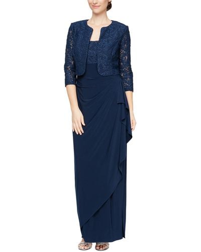 Alex Evenings Petite 2-pc. Lace Bolero & Gown Set - Blue