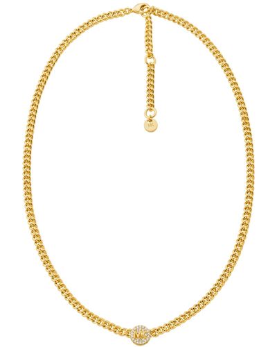 Michael Kors Silver-tone Or Brass Pave Charm Chain Necklace - Metallic