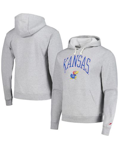 League Collegiate Wear Distressed Kansas Jayhawks Tall Arch Essential Pullover Hoodie - Gray