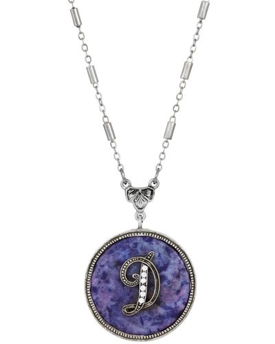 2028 Blue Round Pewter Initial Pendant Necklace