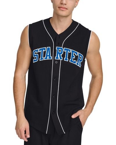 Starter Regular-fit Logo Embroidered Sleeveless Button-down Baseball Jersey - Black