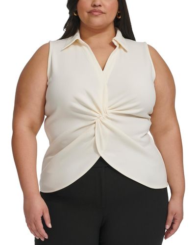 Calvin Klein Plus Size Collared Twist-front Blouse - Natural