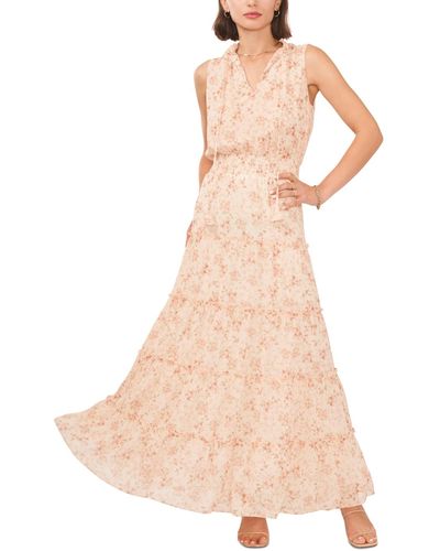 1.STATE Tie-neck Smocked-waist Tiered Maxi Dress - Natural