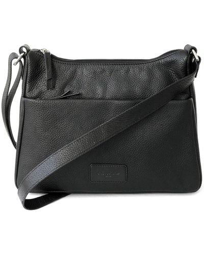 Club Rochelier Ladies Leather Medium Multi Zip Crossbody Bag - Black