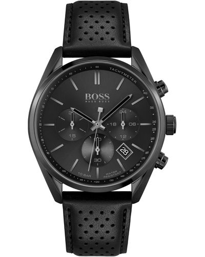 BOSS Boss Chronograph Champion Perforated Leather Strap Watch 44mm - Black