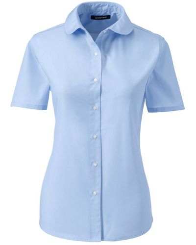 Lands' End School Uniform Short Sleeve Peter Pan Collar Broadcloth Shirt - Blue