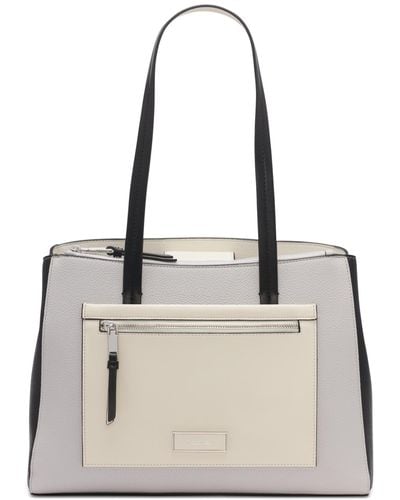Calvin Klein Hadley Colorblocked Large Triple Compartment Tote - Natural