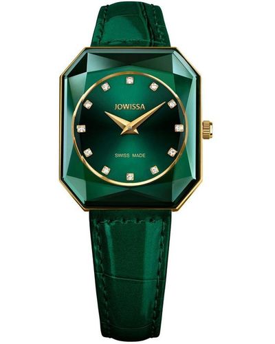 JOWISSA Facet Radiant Swiss Gold Plated Ladies 26x30mm Watch - Green