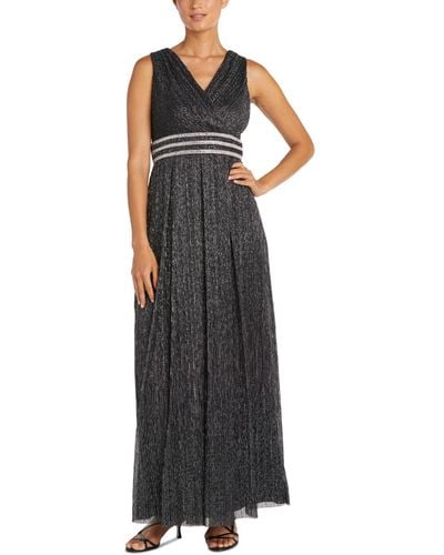 R & M Richards Crinkle Pleated Gown - Black