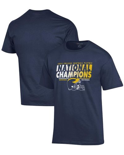 Champion Michigan Wolverines College Football Playoff 2023 National S Helmet T-shirt - Blue