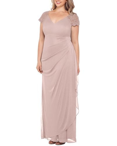Xscape Plus Size Lace-shoulder Gown - Pink