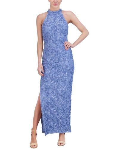 Jessica Howard Embellished Lace Halter Gown - Blue