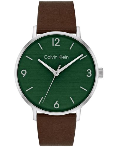 Calvin Klein Modern Brown Leather Watch 42mm - Green
