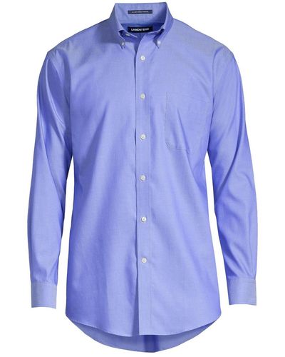 Lands' End Traditional Fit Solid No Iron Supima Pinpoint Button-down Collar Dress Shirt - Blue