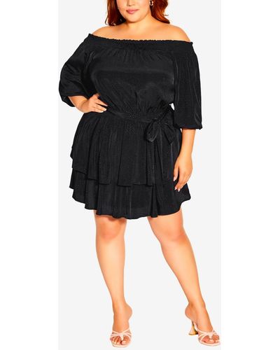 City Chic Plus Size Cute Frills Dress - Black