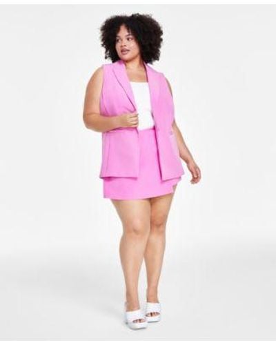 BarIII Trendy Plus Size Single Breasted Vest Square Neck Sleeveless Tank Top Back Zip Woven Mini Skort Created For Macys - Pink