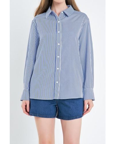 English Factory Colorblock Stripe Cotton Shirt - Blue