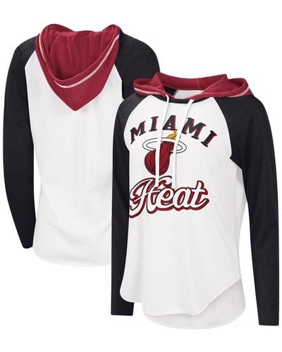G-III 4Her by Carl Banks Miami Heat Mvp Raglan Hoodie Long Sleeve T-shirt - Red