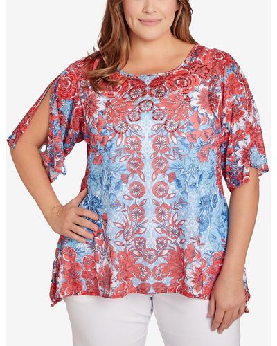Ruby Rd. Plus Size Burnout Sublimation Mirrored Top