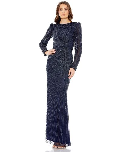 Mac Duggal Embellished Puff Sleeve Side Knot Gown - Blue
