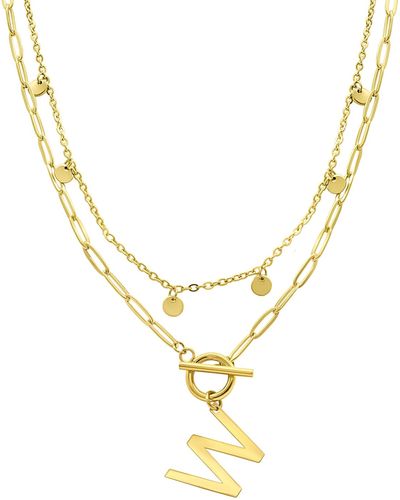 Adornia Tarnish Resistant 14k Gold-plated Confetti And Paperclip Layered Initial toggle Necklace - Metallic