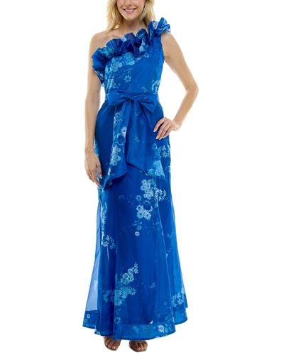 Taylor Ruffled One-shoulder Organza Gown - Blue