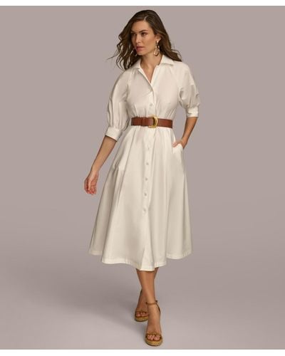Donna Karan Faux-leather Belt Cotton Shirtdress - Natural