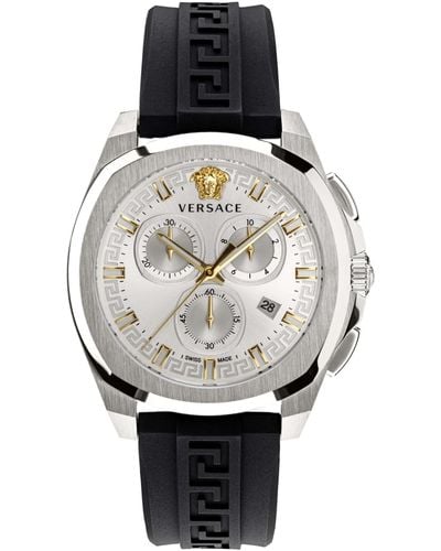 Versace Swiss Chronograph Geo Black Silicone Strap Watch 43mm - Gray