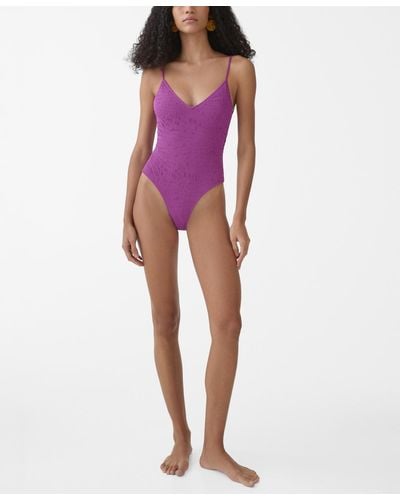 Mango Adjustable Straps Textured Swimsuit - Purple