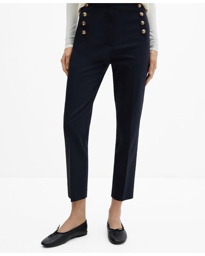 Mango Cropped Button Pants - Blue