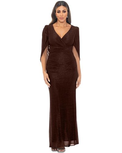 Betsy & Adam Petite Capelet Metallic-knit Gown - Brown
