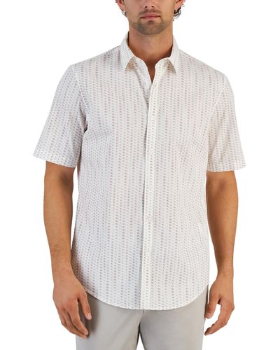 Alfani Geometric Stretch Button-up Short-sleeve Shirt - White