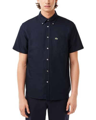 Lacoste Short Sleeve Button-down Oxford Shirt - Blue