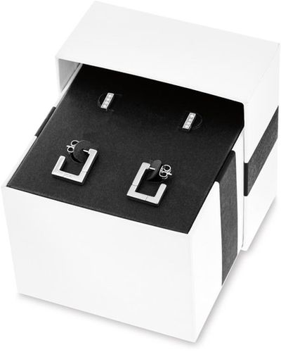 Calvin Klein Silver-tone Stainless Steel Square Shaped Earring Gift Set - Black
