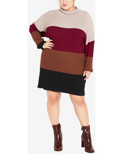City Chic Plus Size Harper Sweater Dress - Red