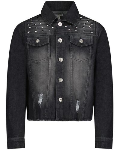 Steve Madden Big Girls Studded Distressed Dark Wash Denim Jacket - Black
