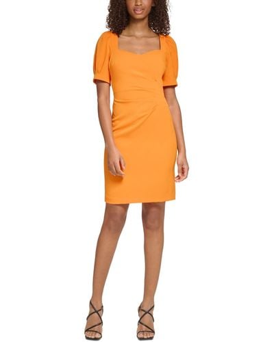 Karl Lagerfeld Sweetheart-neck Puff-sleeve Crepe Dress - Orange