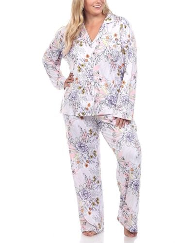 White Mark Plus Size Long Sleeve Floral Pajama Set - Multicolor